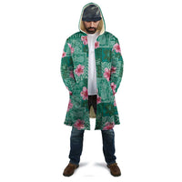 Cyan Hawaii Hibiscus With Tropical Flowers Motifs Cloak - Polynesian Pride