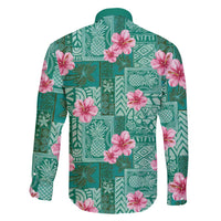 Cyan Hawaii Hibiscus With Tropical Flowers Motifs Family Matching Long Sleeve Bodycon Dress and Hawaiian Shirt - Polynesian Pride