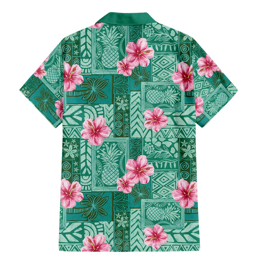 Cyan Hawaii Hibiscus With Tropical Flowers Motifs Family Matching Mermaid Dress and Hawaiian Shirt - Polynesian Pride
