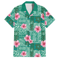 Cyan Hawaii Hibiscus With Tropical Flowers Motifs Family Matching Off Shoulder Maxi Dress and Hawaiian Shirt - Polynesian Pride