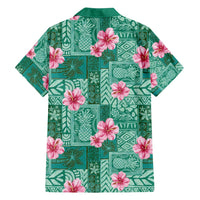 Cyan Hawaii Hibiscus With Tropical Flowers Motifs Family Matching Puletasi and Hawaiian Shirt - Polynesian Pride