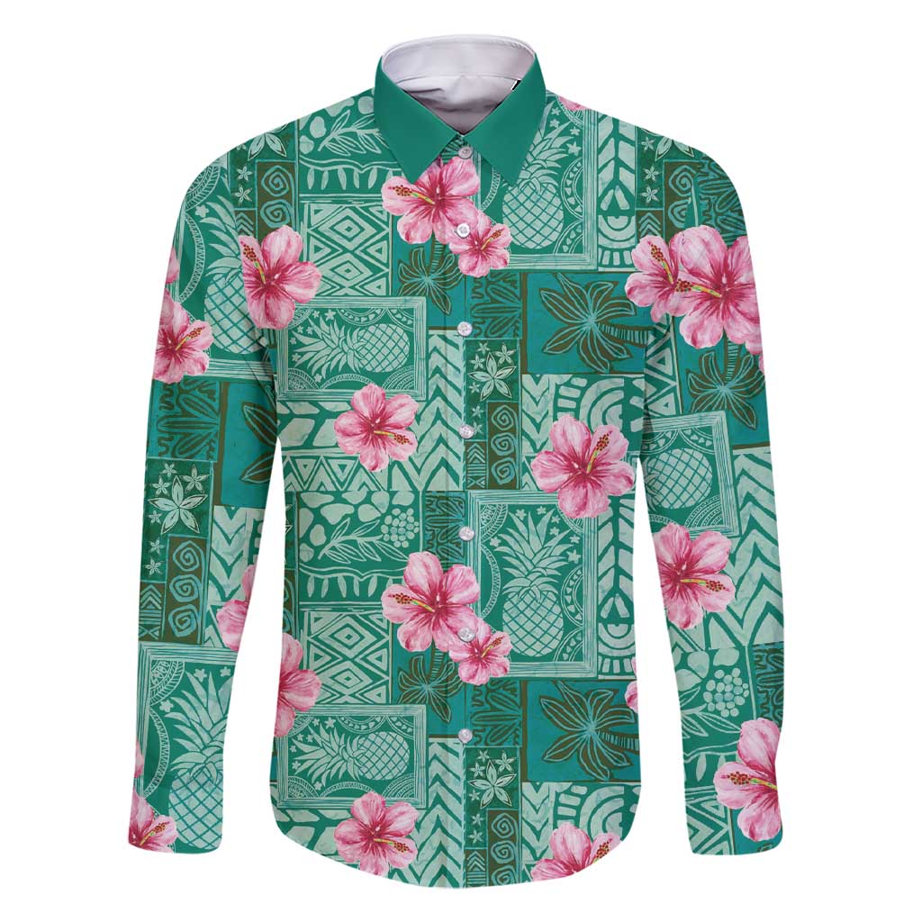 Cyan Hawaii Hibiscus With Tropical Flowers Motifs Family Matching Short Sleeve Bodycon Dress and Hawaiian Shirt - Polynesian Pride
