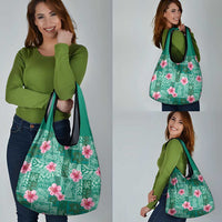 Cyan Hawaii Hibiscus With Tropical Flowers Motifs Grocery Bag LT14 - Polynesian Pride