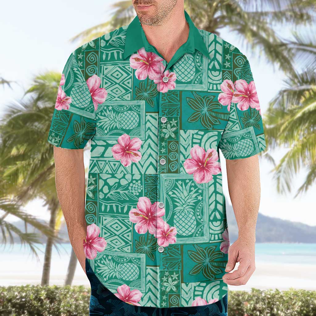 Cyan Hawaii Hibiscus With Tropical Flowers Motifs Hawaiian Shirt - Polynesian Pride