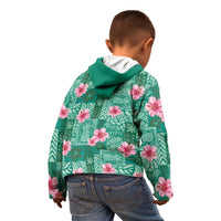 Cyan Hawaii Hibiscus With Tropical Flowers Motifs Kid Hoodie - Polynesian Pride