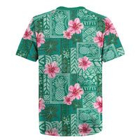 Cyan Hawaii Hibiscus With Tropical Flowers Motifs Rugby Jersey - Polynesian Pride