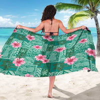 Cyan Hawaii Hibiscus With Tropical Flowers Motifs Sarong - Polynesian Pride