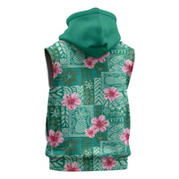 Cyan Hawaii Hibiscus With Tropical Flowers Motifs Sleeveless Zip Hoodie - Polynesian Pride