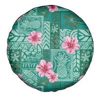Cyan Hawaii Hibiscus With Tropical Flowers Motifs Spare Tire Cover - Polynesian Pride