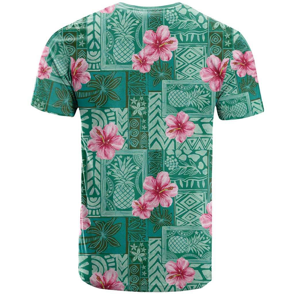 Cyan Hawaii Hibiscus With Tropical Flowers Motifs T Shirt - Polynesian Pride