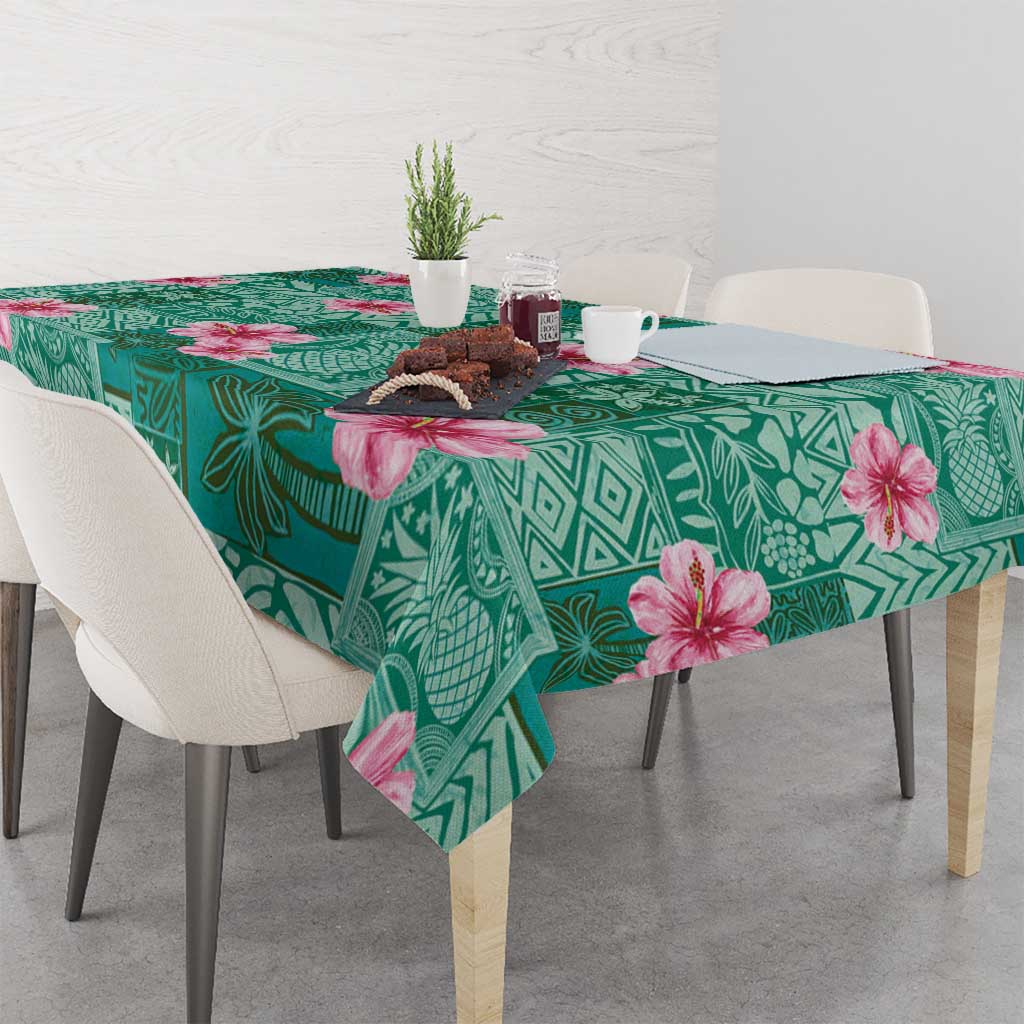 Cyan Hawaii Hibiscus With Tropical Flowers Motifs Tablecloth LT14 - Polynesian Pride