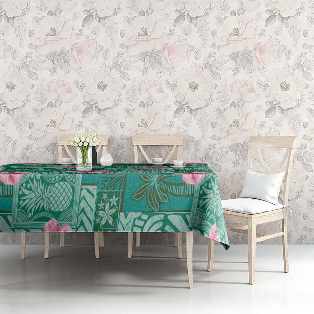 Cyan Hawaii Hibiscus With Tropical Flowers Motifs Tablecloth LT14 - Polynesian Pride