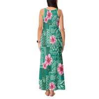Cyan Hawaii Hibiscus With Tropical Flowers Motifs Tank Maxi Dress LT14 - Polynesian Pride