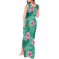 Cyan Hawaii Hibiscus With Tropical Flowers Motifs Tank Maxi Dress LT14 - Polynesian Pride