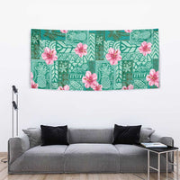 Cyan Hawaii Hibiscus With Tropical Flowers Motifs Tapestry - Polynesian Pride