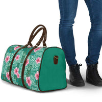 Cyan Hawaii Hibiscus With Tropical Flowers Motifs Travel Bag - Polynesian Pride