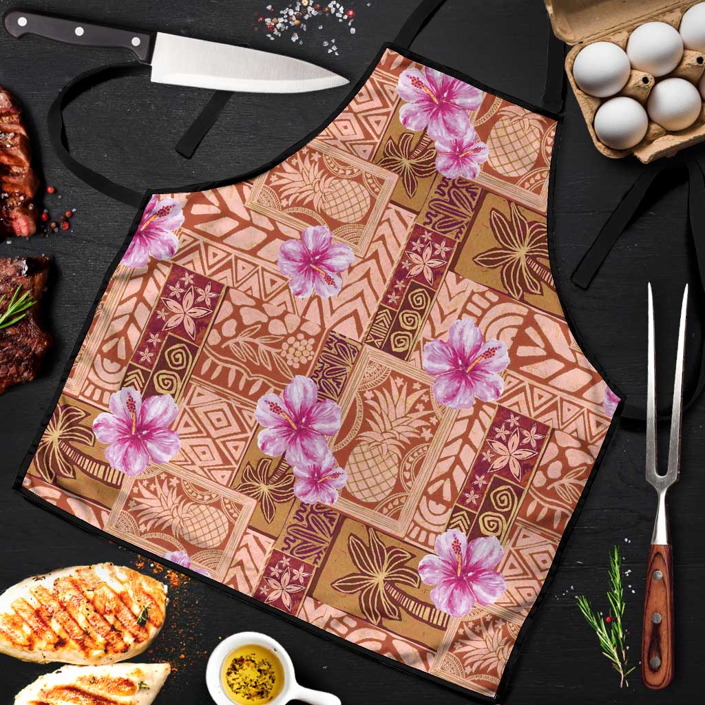 Orange Hawaii Hibiscus With Tropical Flowers Motifs Apron - Polynesian Pride