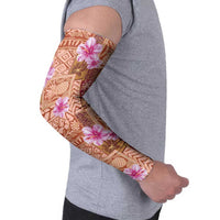 Orange Hawaii Hibiscus With Tropical Flowers Motifs Arm Sleeves - Polynesian Pride