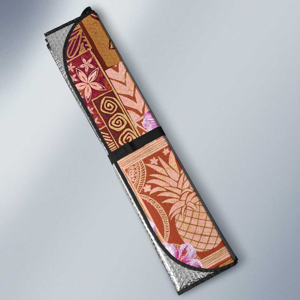 Orange Hawaii Hibiscus With Tropical Flowers Motifs Auto Sun Shade - Polynesian Pride