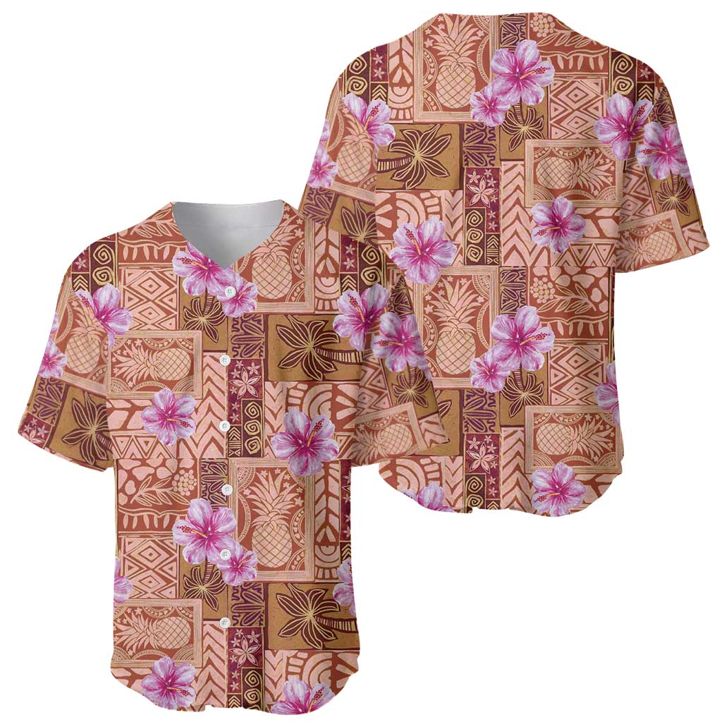 Orange Hawaii Hibiscus With Tropical Flowers Motifs Baseball Jersey LT14 - Polynesian Pride