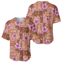 Orange Hawaii Hibiscus With Tropical Flowers Motifs Baseball Jersey LT14 - Polynesian Pride