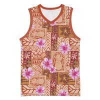 Orange Hawaii Hibiscus With Tropical Flowers Motifs Basketball Jersey - Polynesian Pride