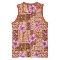 Orange Hawaii Hibiscus With Tropical Flowers Motifs Basketball Jersey - Polynesian Pride