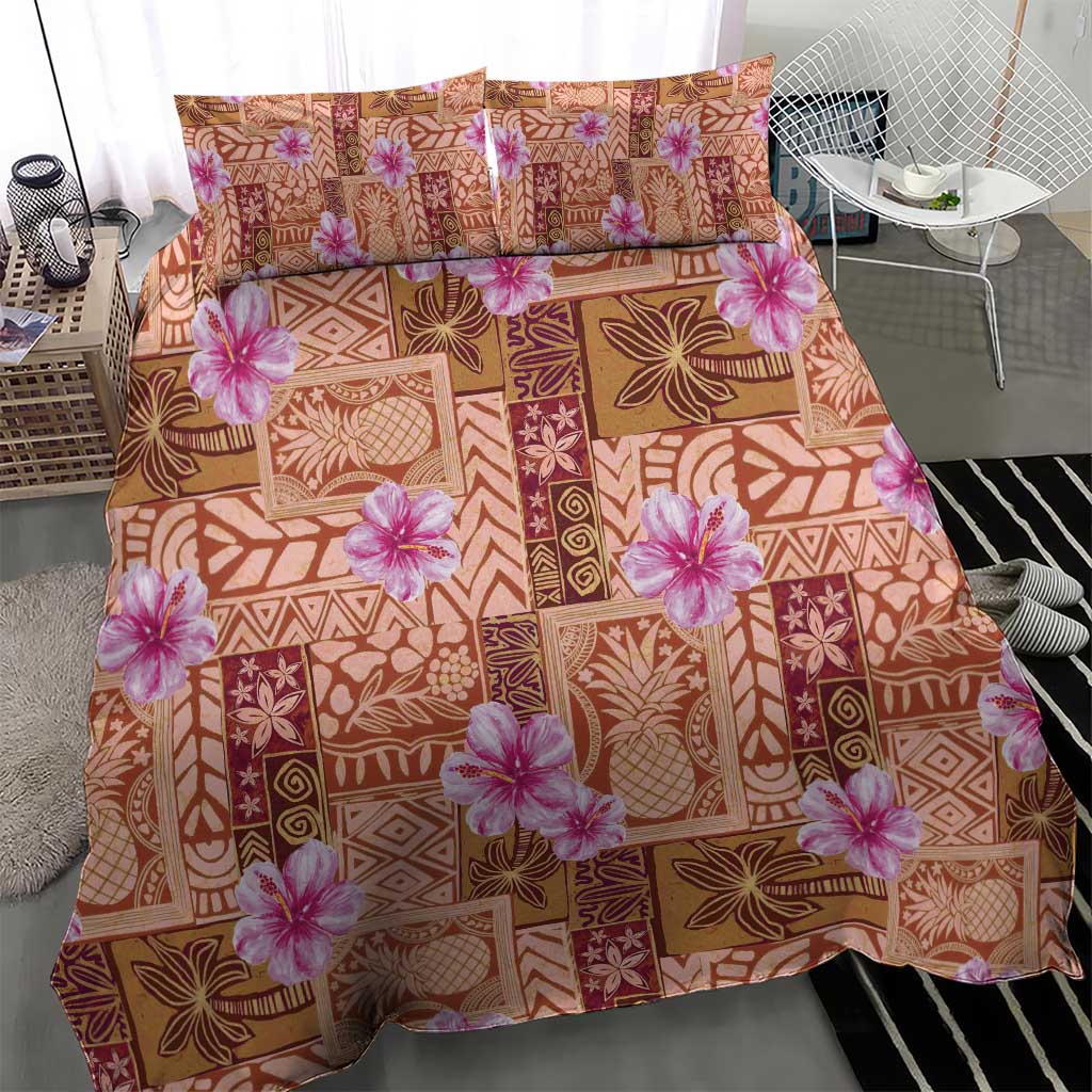 Orange Hawaii Hibiscus With Tropical Flowers Motifs Bedding Set - Polynesian Pride