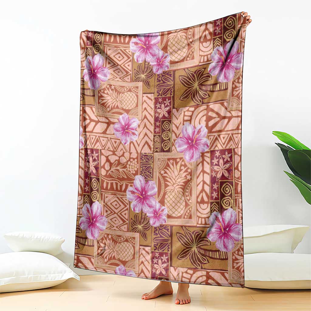 Orange Hawaii Hibiscus With Tropical Flowers Motifs Blanket - Polynesian Pride