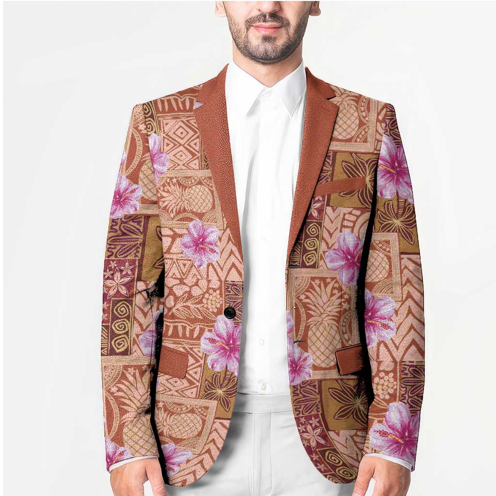 Orange Hawaii Hibiscus With Tropical Flowers Motifs Blazer - Polynesian Pride