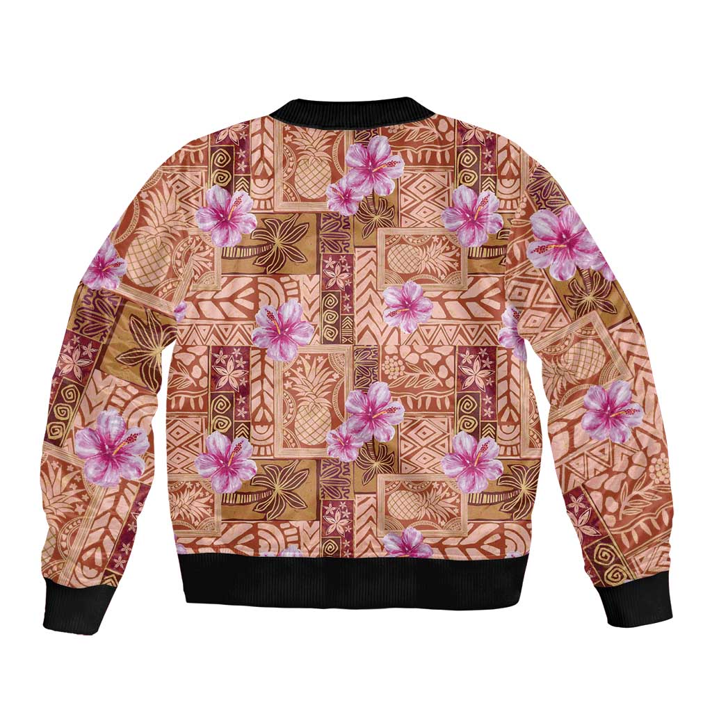 Orange Hawaii Hibiscus With Tropical Flowers Motifs Bomber Jacket - Polynesian Pride