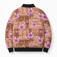 Orange Hawaii Hibiscus With Tropical Flowers Motifs Bomber Puffer Jacket - Polynesian Pride