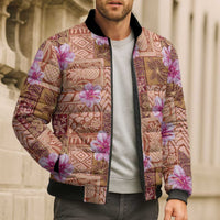 Orange Hawaii Hibiscus With Tropical Flowers Motifs Bomber Puffer Jacket - Polynesian Pride