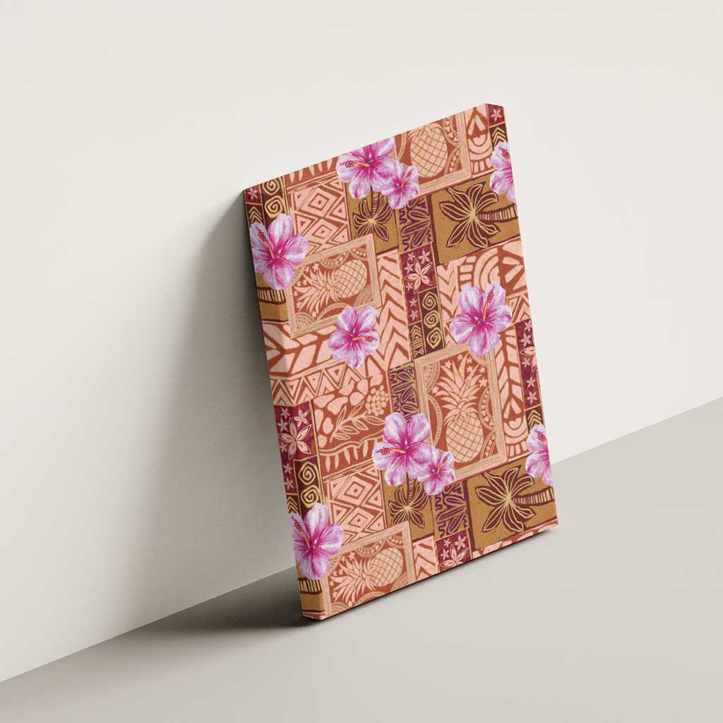 Orange Hawaii Hibiscus With Tropical Flowers Motifs Canvas Wall Art LT14 - Polynesian Pride