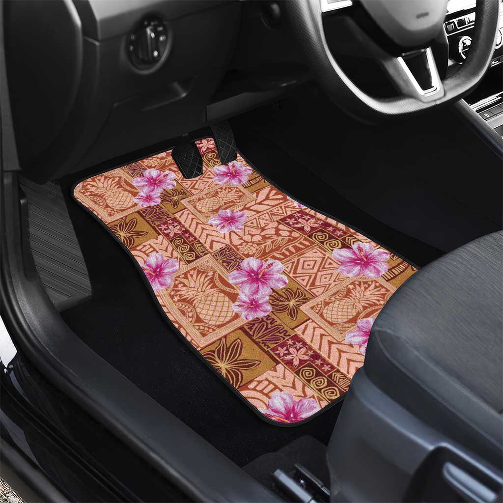 Orange Hawaii Hibiscus With Tropical Flowers Motifs Car Mats - Polynesian Pride