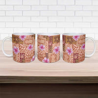 Orange Hawaii Hibiscus With Tropical Flowers Motifs Ceramic Mug - Polynesian Pride
