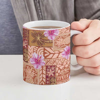 Orange Hawaii Hibiscus With Tropical Flowers Motifs Ceramic Mug - Polynesian Pride