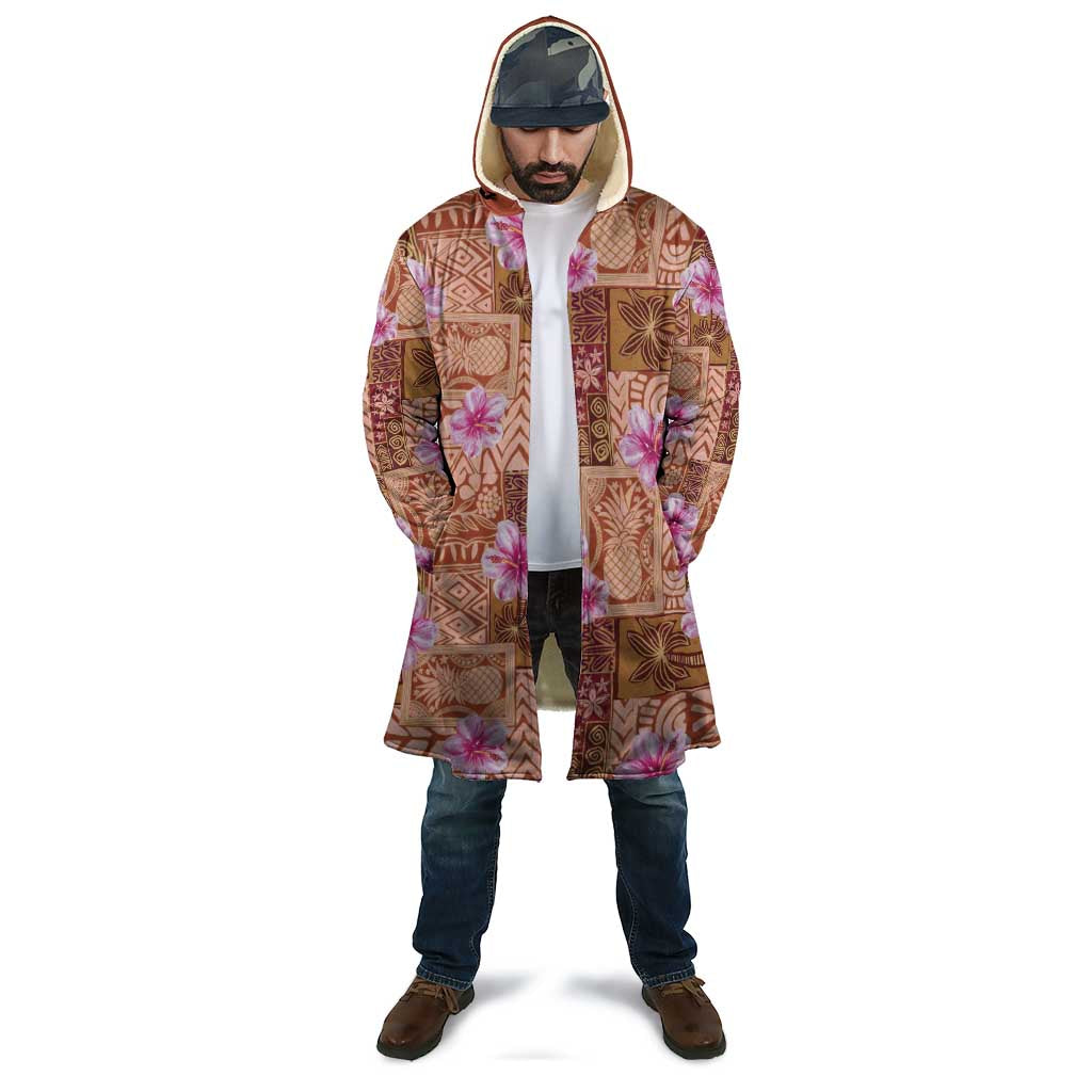 Orange Hawaii Hibiscus With Tropical Flowers Motifs Cloak - Polynesian Pride