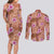 Orange Hawaii Hibiscus With Tropical Flowers Motifs Couples Matching Long Sleeve Bodycon Dress and Long Sleeve Button Shirt - Polynesian Pride