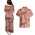 Orange Hawaii Hibiscus With Tropical Flowers Motifs Couples Matching Puletasi and Hawaiian Shirt - Polynesian Pride