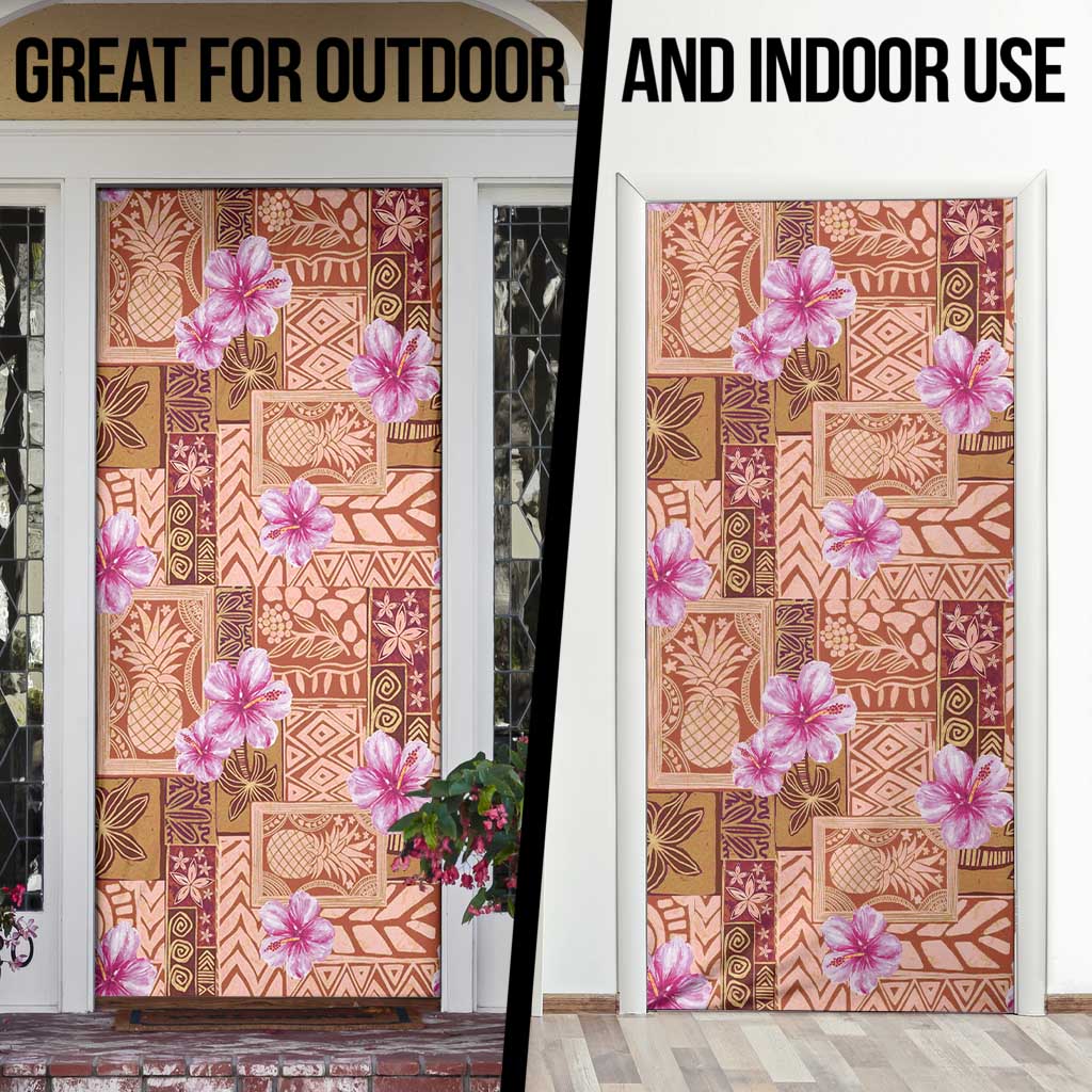 Orange Hawaii Hibiscus With Tropical Flowers Motifs Door Cover - Polynesian Pride