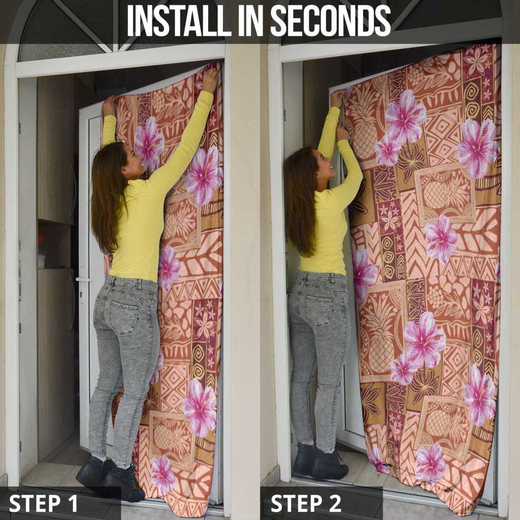 Orange Hawaii Hibiscus With Tropical Flowers Motifs Door Cover - Polynesian Pride