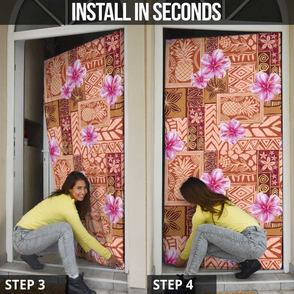 Orange Hawaii Hibiscus With Tropical Flowers Motifs Door Cover - Polynesian Pride