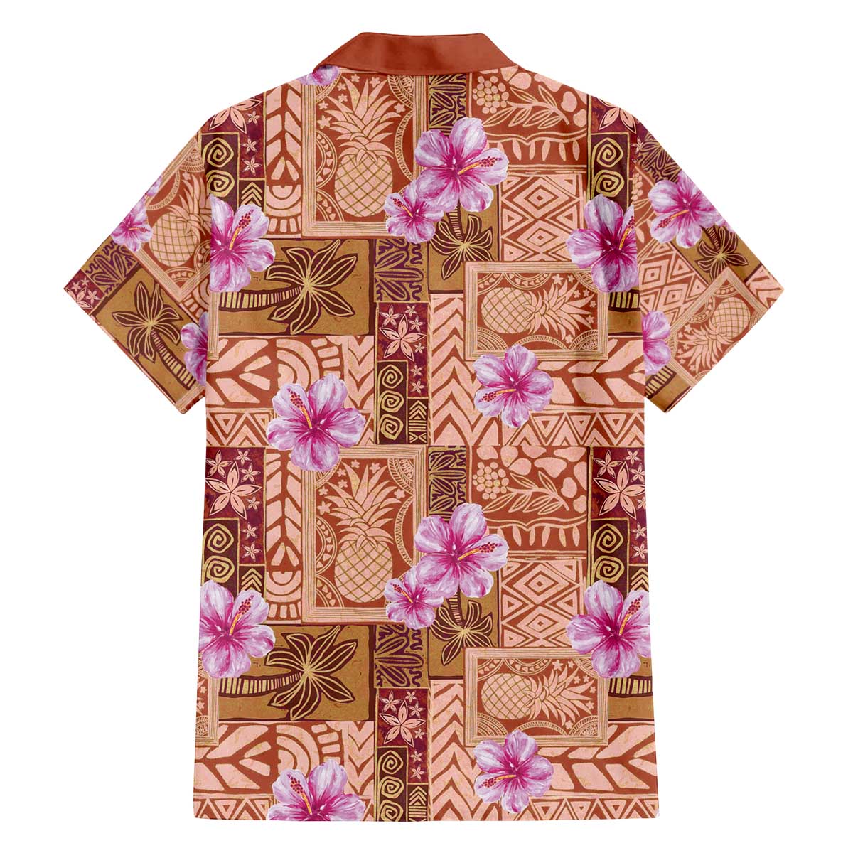Orange Hawaii Hibiscus With Tropical Flowers Motifs Family Matching Off The Shoulder Long Sleeve Dress and Hawaiian Shirt - Polynesian Pride