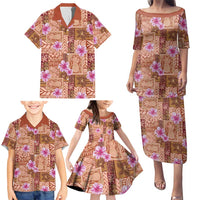 Orange Hawaii Hibiscus With Tropical Flowers Motifs Family Matching Puletasi and Hawaiian Shirt - Polynesian Pride