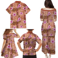Orange Hawaii Hibiscus With Tropical Flowers Motifs Family Matching Puletasi and Hawaiian Shirt - Polynesian Pride
