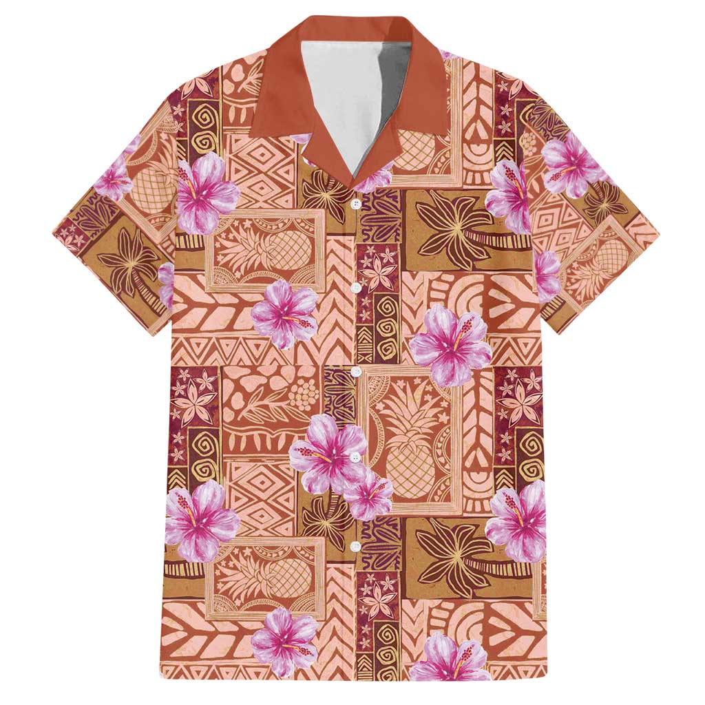 Orange Hawaii Hibiscus With Tropical Flowers Motifs Family Matching Puletasi and Hawaiian Shirt - Polynesian Pride