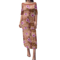 Orange Hawaii Hibiscus With Tropical Flowers Motifs Family Matching Puletasi and Hawaiian Shirt - Polynesian Pride