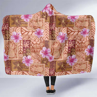 Orange Hawaii Hibiscus With Tropical Flowers Motifs Hooded Blanket - Polynesian Pride