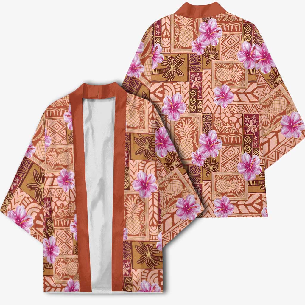 Orange Hawaii Hibiscus With Tropical Flowers Motifs Kimono - Polynesian Pride